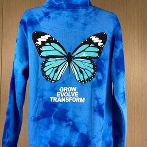 ❤️ New Blue Tie Dye Valentine Affirmation Butterfly Zip Hoodie